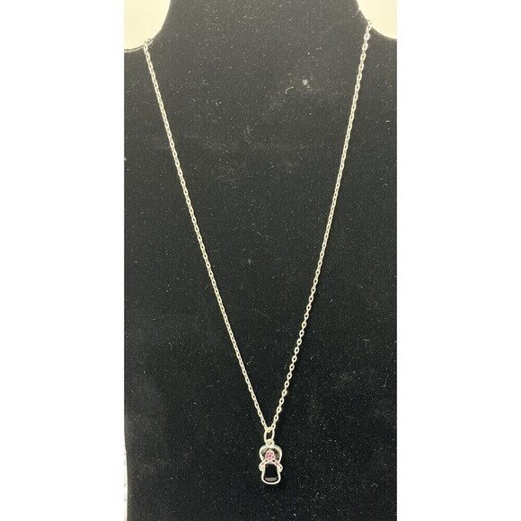 Y2K Flip Flop Necklace Sterling Silver Plated Flower Power Black & Pink Fairy - Picture 2 of 7